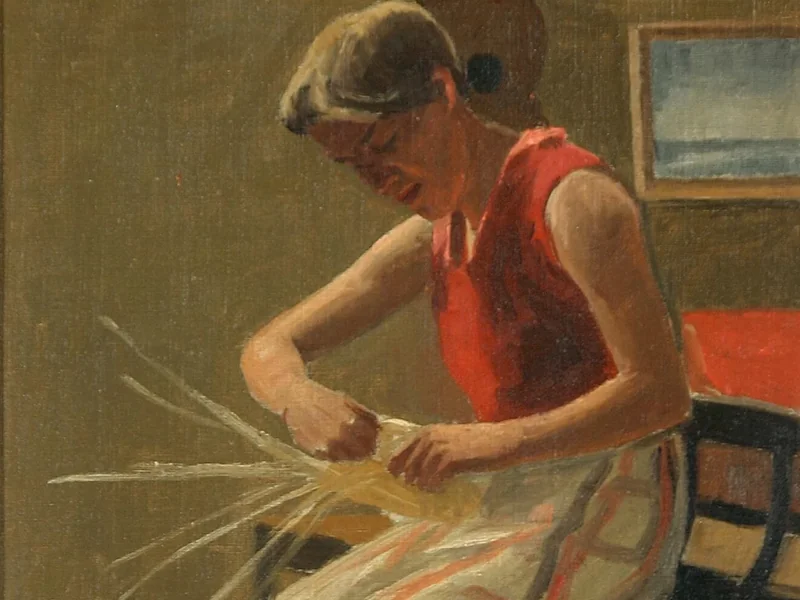 1872-Poul Corona - Una donna intenta a lavorare l'intreccio di vimini